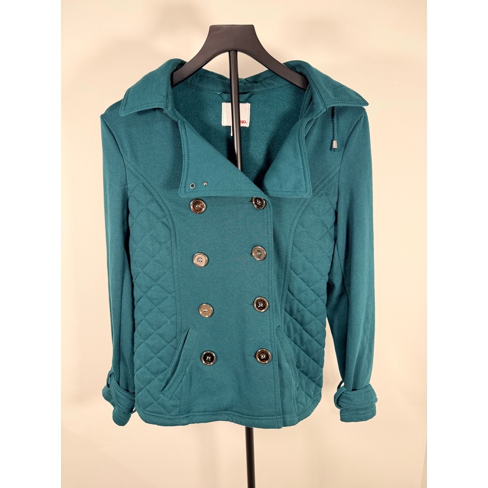 Bongo Womens Green Quilted Double Breasted Hooded Pea Coat Jacket Size M